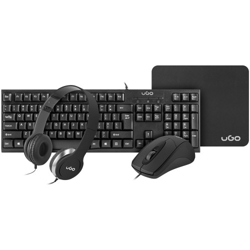 Kit tastatura, mouse, casti si mousepad UGO UHD-1136, negru 