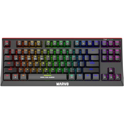 Tastatura Marvo KG953W TKL, wireless, Blue Switch, Bluetooth, iluminare Rainbow, USB, negru