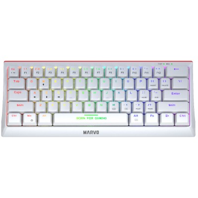 Tastatura Marvo KG962, Jixian Red Switch, 60% NKRO, iluminare Rainbow, USB, alb