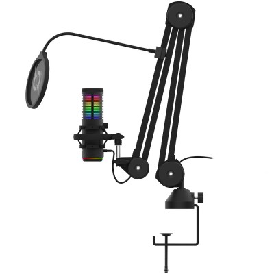 Microfon AQIRYS Galileo, shock-mount, brat articulat, stand, Iluminare RGB, USB